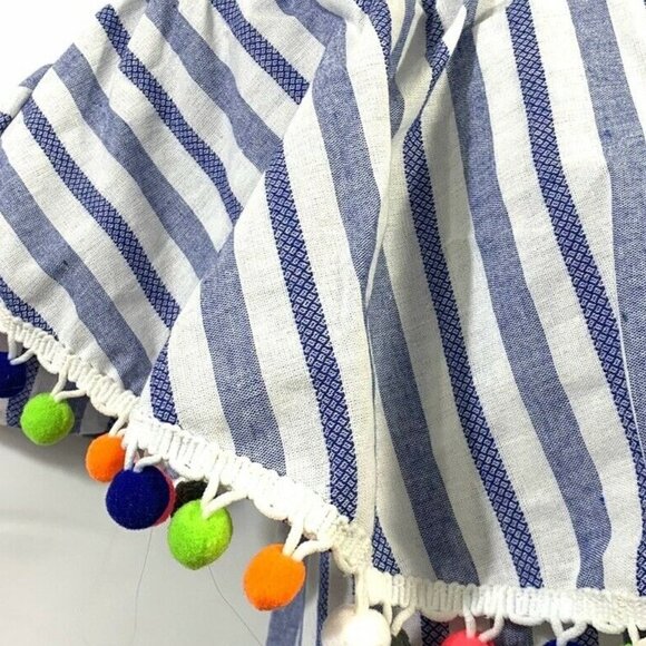 Bellamie Off The Shoulder Tunic Dress Striped Pom Pom Linen Blend Fun Small - Picture 2 of 11